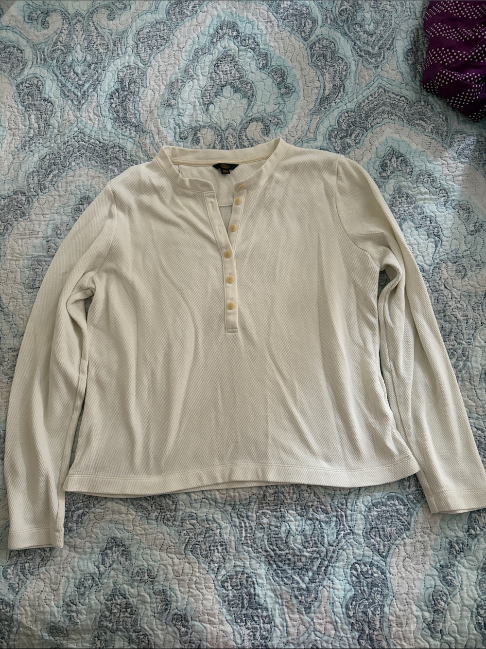 L.L. Bean Women's Cream Long-Sleeve Henley Top